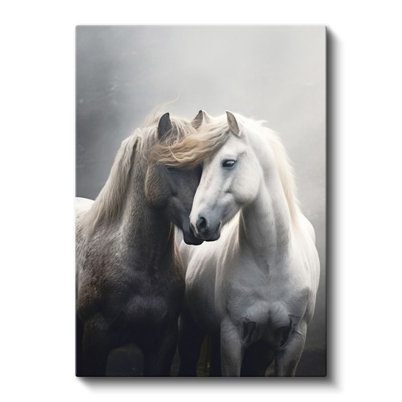 Sevgi Dolu Atlar - Birbirine Sokulmuş Çift Kanvas Tablo