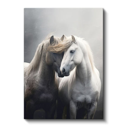 Sevgi Dolu Atlar - Birbirine Sokulmuş Çift Kanvas Tablo