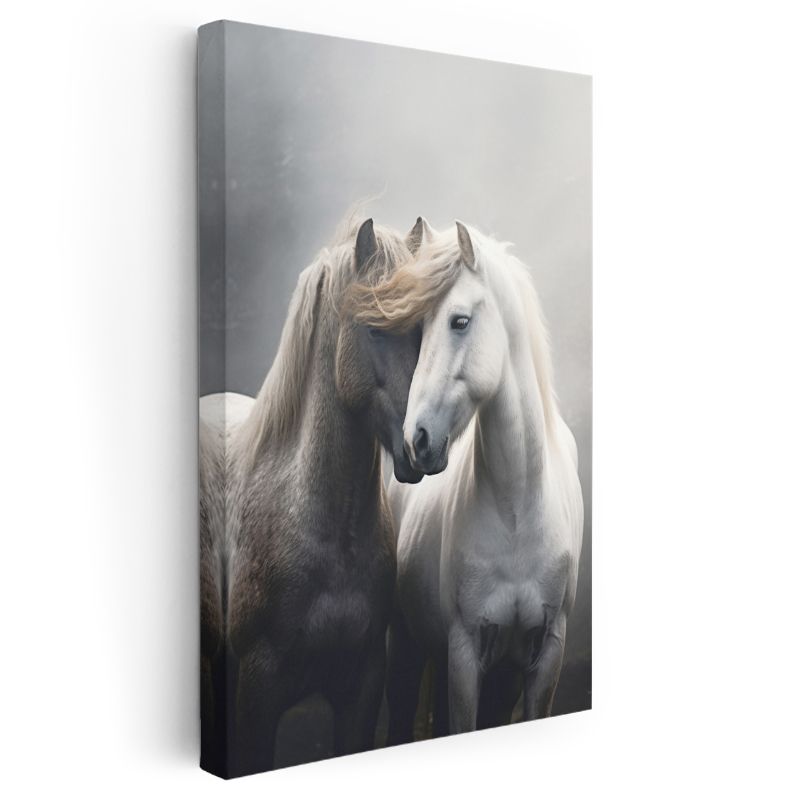 Sevgi Dolu Atlar - Birbirine Sokulmuş Çift Kanvas Tablo