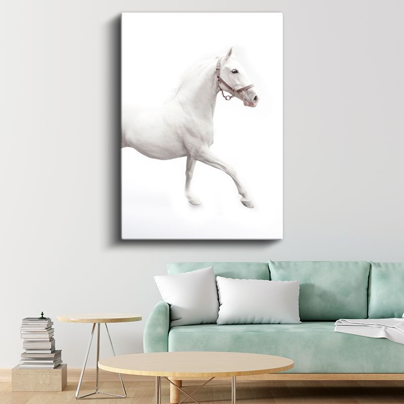 Saf Beyaz At - Zarafet ve Hareket Kanvas Tablo