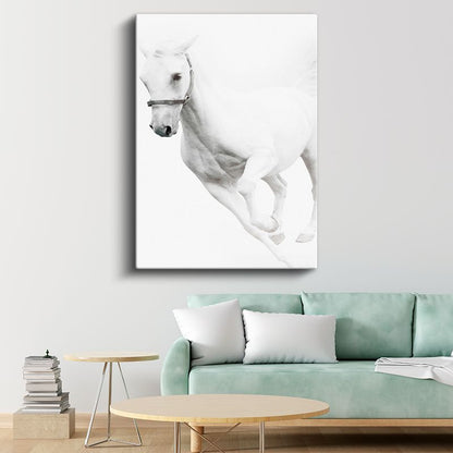 Dinamik Beyaz At - Güçlü Koşu Anı Kanvas Tablo