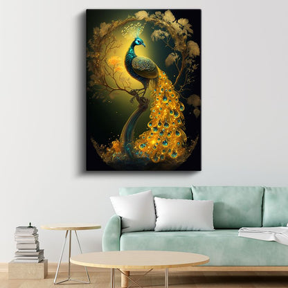 İhtişamlı Tavus Kuşu - Altın Kuyruklu Güzellik Kanvas Tablo