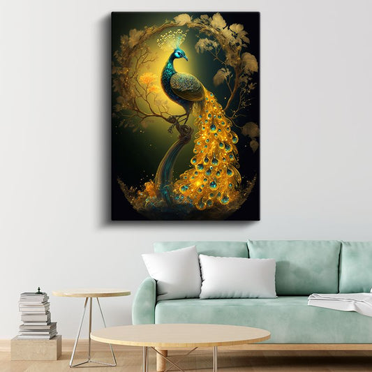 İhtişamlı Tavus Kuşu - Altın Kuyruklu Güzellik Kanvas Tablo