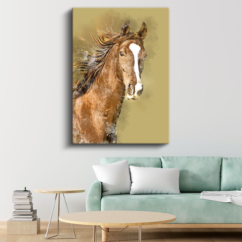 Kahverengi At - Sanatsal Portre Kanvas Tablo