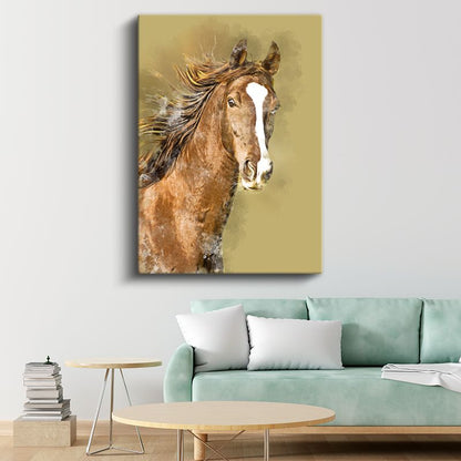 Kahverengi At - Sanatsal Portre Kanvas Tablo