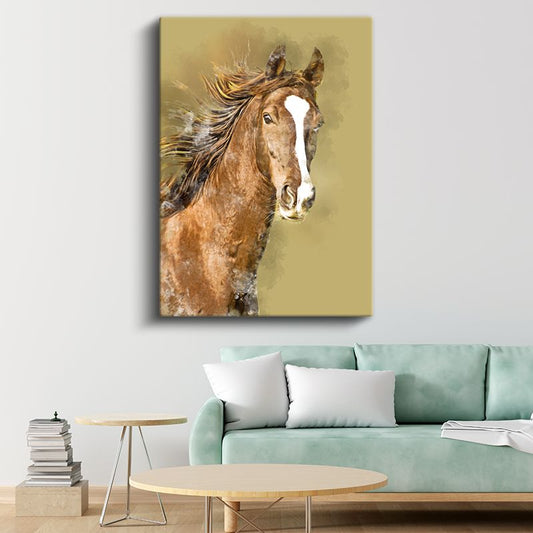 Kahverengi At - Sanatsal Portre Kanvas Tablo