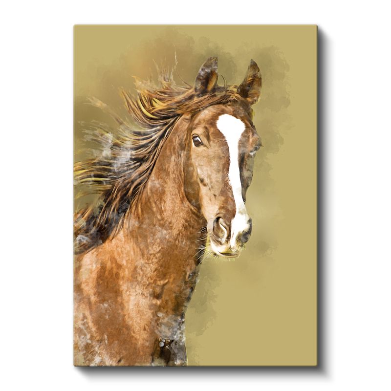 Kahverengi At - Sanatsal Portre Kanvas Tablo