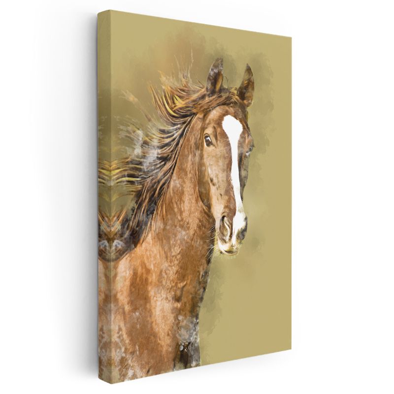 Kahverengi At - Sanatsal Portre Kanvas Tablo