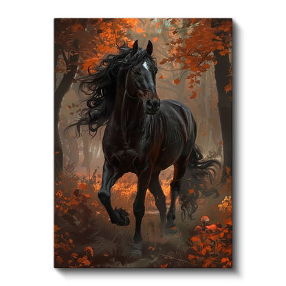 Sonbahar Atı - Turuncu Yapraklar Arasında Koşu Kanvas Tablo
