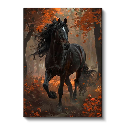 Sonbahar Atı - Turuncu Yapraklar Arasında Koşu Kanvas Tablo