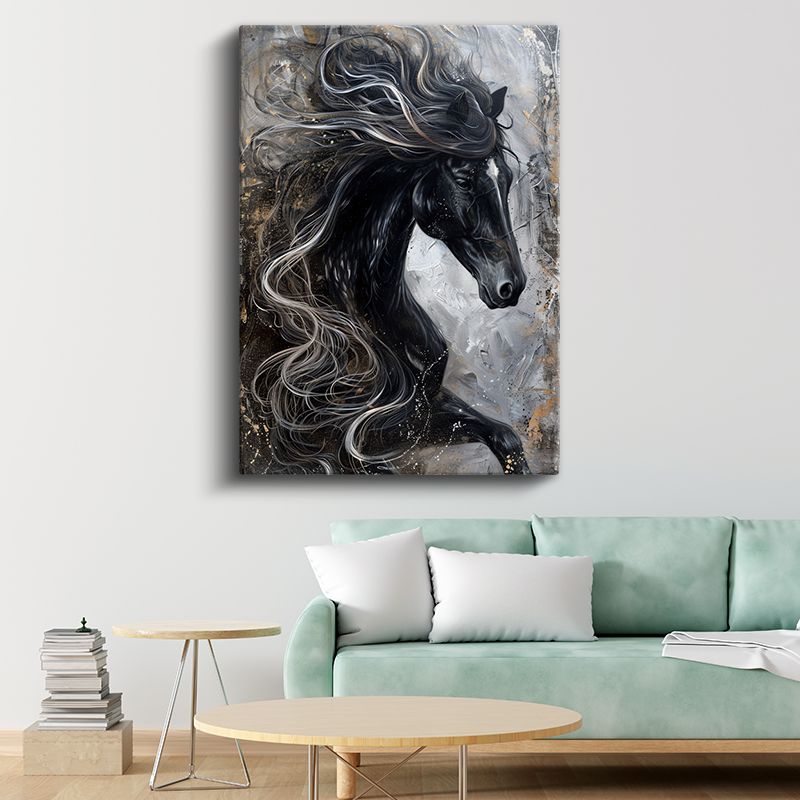 Siyah At - Özgür Ruhlu Yeleler Kanvas Tablo