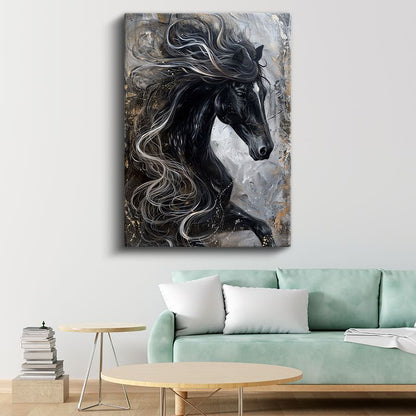 Siyah At - Özgür Ruhlu Yeleler Kanvas Tablo