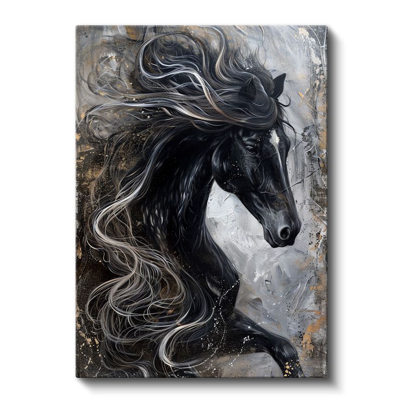 Siyah At - Özgür Ruhlu Yeleler Kanvas Tablo