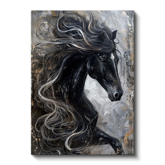 Siyah At - Özgür Ruhlu Yeleler Kanvas Tablo