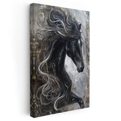 Siyah At - Özgür Ruhlu Yeleler Kanvas Tablo