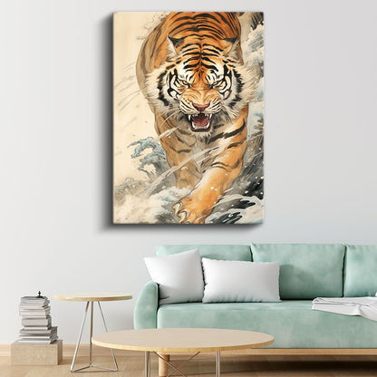 Kükreyen Kaplan - Vahşi Güç Kanvas Tablo