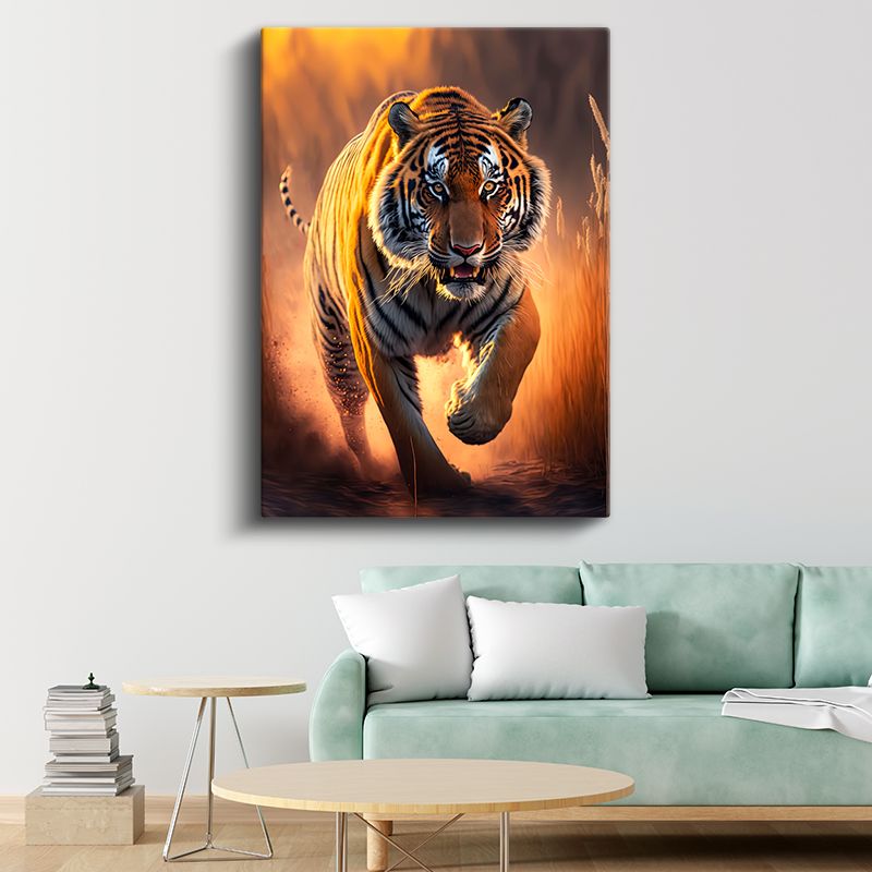 Koşan Kaplan - Turuncu Alev Kanvas Tablo