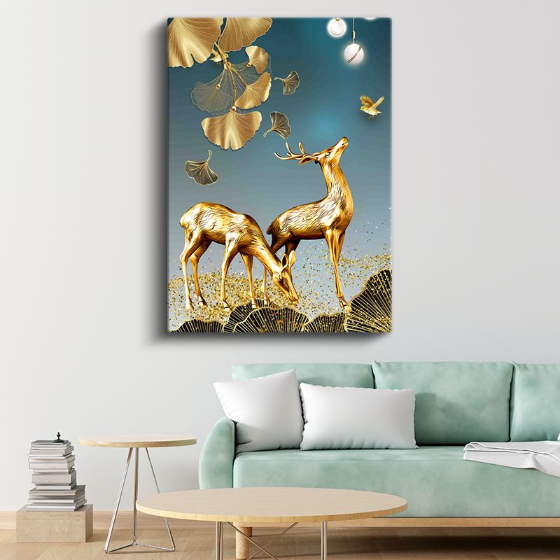 Altın Geyikler - Zarif İkili Kanvas Tablo