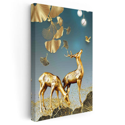Altın Geyikler - Zarif İkili Kanvas Tablo