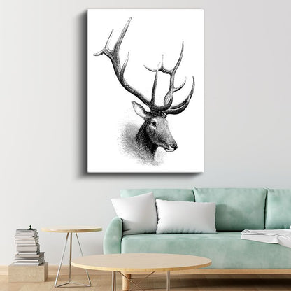Geyik Çizimi - Heybetli Boynuzlar Kanvas Tablo