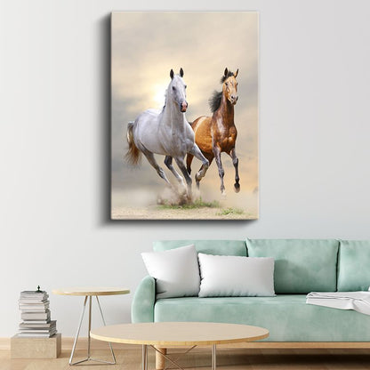 Koşan Atlar - Özgür Ruhlu İkili Kanvas Tablo