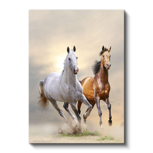 Koşan Atlar - Özgür Ruhlu İkili Kanvas Tablo