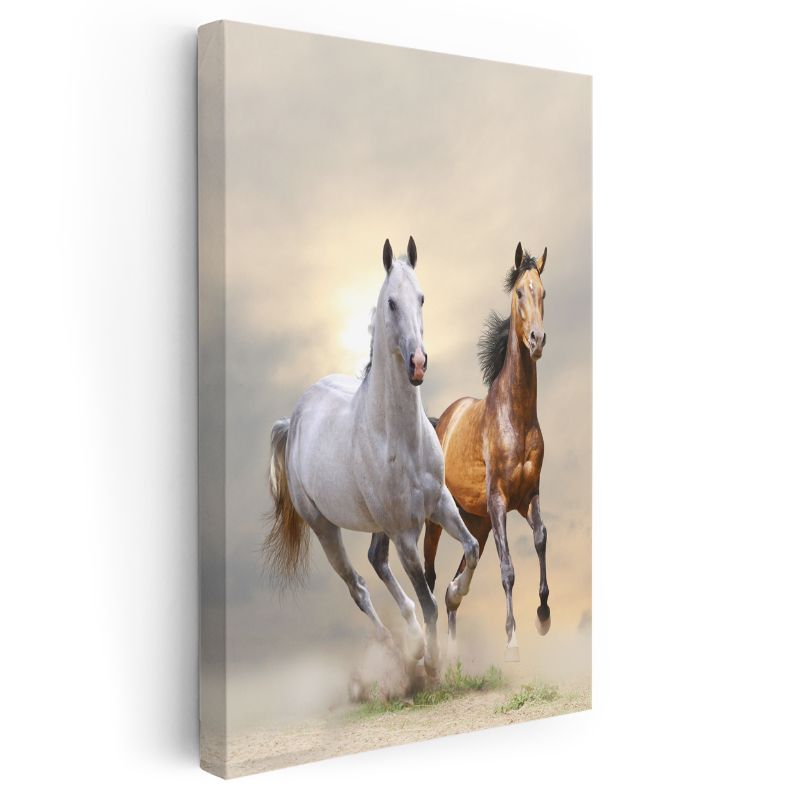 Koşan Atlar - Özgür Ruhlu İkili Kanvas Tablo