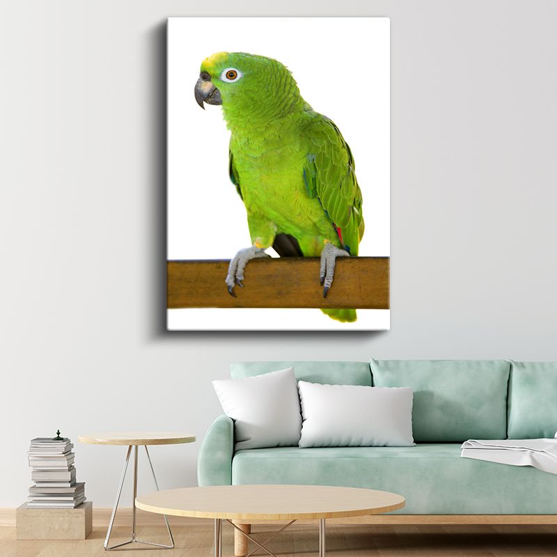 Yeşil Papağan - Zümrüt Tüylü Egzotik Kuş Kanvas Tablo