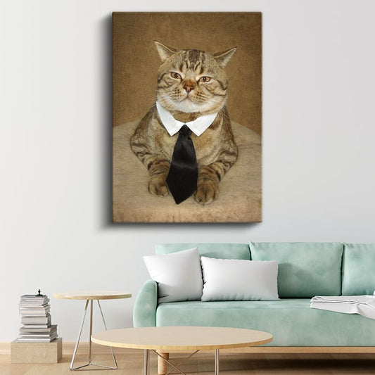 Takım Elbiseli Kedi - Şık Görünümlü Evcil Dostumuz Kanvas Tablo