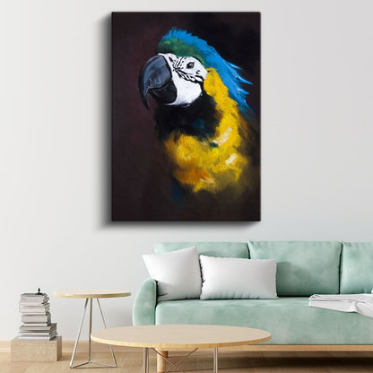 Mavi-Sarı Papağan - Sanatsal Çizimli Egzotik Kuş Kanvas Tablo