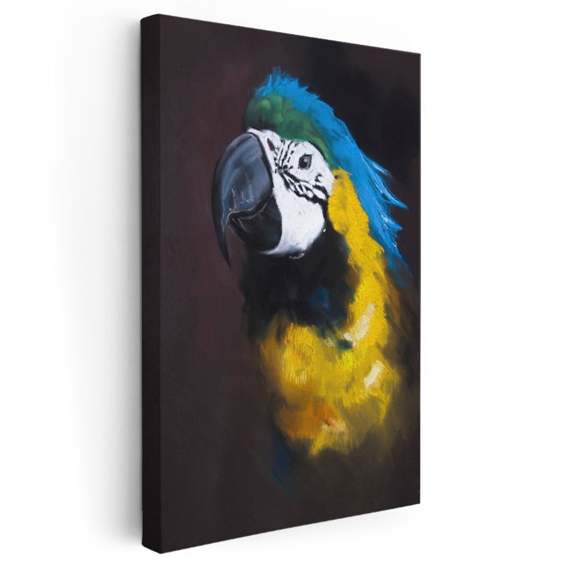 Mavi-Sarı Papağan - Sanatsal Çizimli Egzotik Kuş Kanvas Tablo