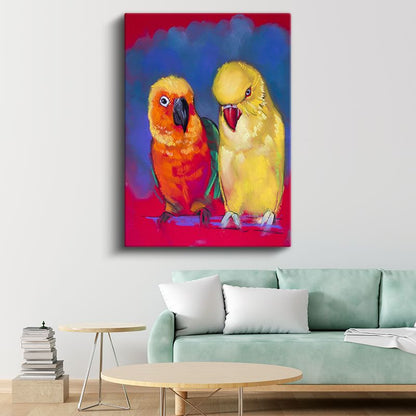 İkili Papağanlar - Renkli Dostluk Tablosu Kanvas Tablo