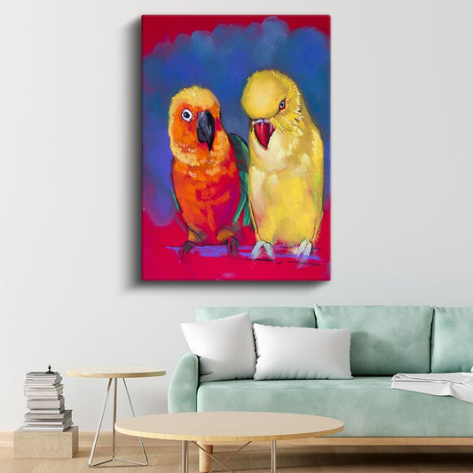 İkili Papağanlar - Renkli Dostluk Tablosu Kanvas Tablo