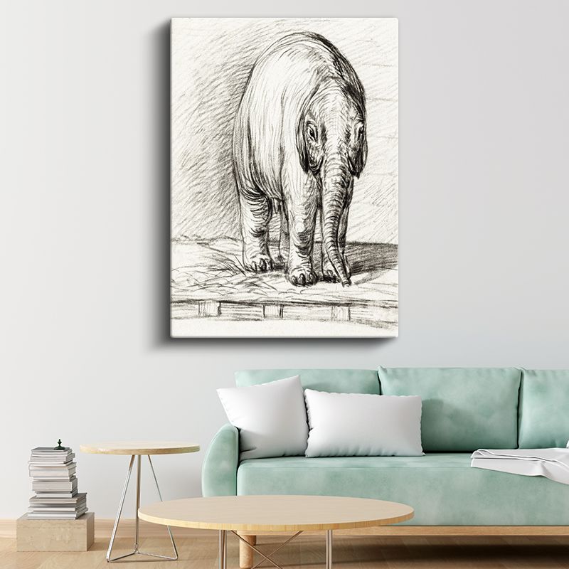 Karakalem Fil - Zarif Duruşlu Devasa Dostumuz Kanvas Tablo