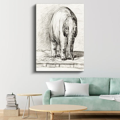 Karakalem Fil - Zarif Duruşlu Devasa Dostumuz Kanvas Tablo
