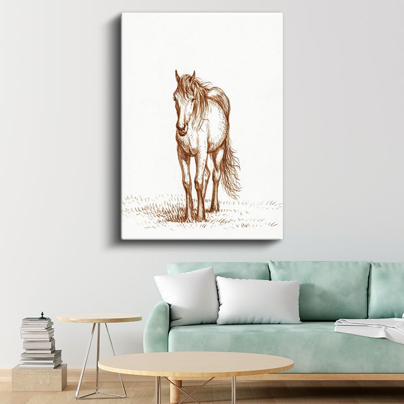 Çizim At - Çayırda Duran Özgür Ruh Kanvas Tablo