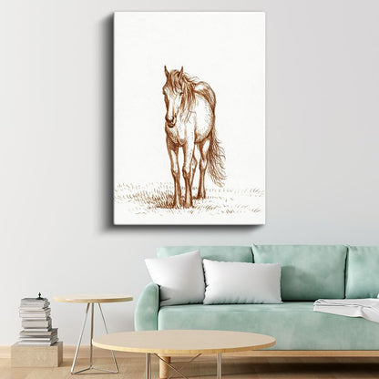Çizim At - Çayırda Duran Özgür Ruh Kanvas Tablo