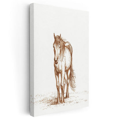 Çizim At - Çayırda Duran Özgür Ruh Kanvas Tablo