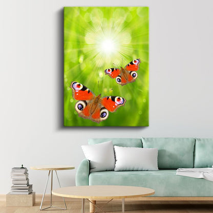 Kırmızı Kelebekler - Işıltılı Doğa Dansı Kanvas Tablo