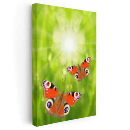 Kırmızı Kelebekler - Işıltılı Doğa Dansı Kanvas Tablo