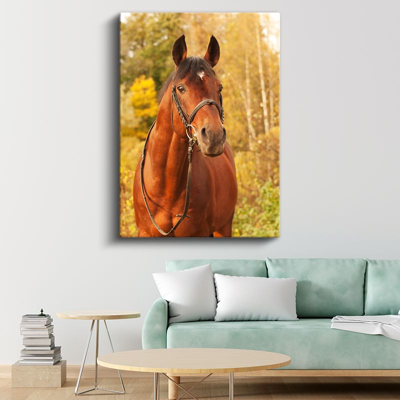 Asil At - Sonbahar Manzarasında Kahverengi Safkan Kanvas Tablo