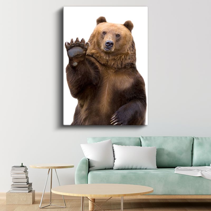 Sevimli Ayı - Pençesini Kaldıran Kahverengi Boz Ayı Kanvas Tablo