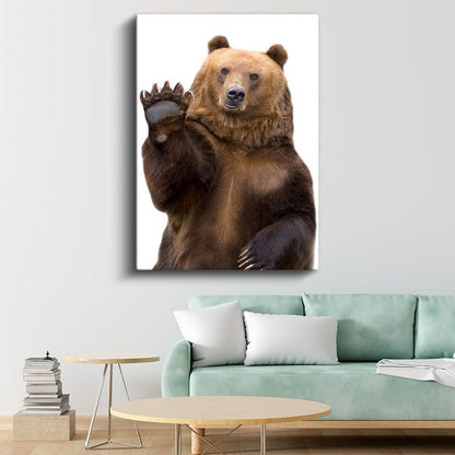 Sevimli Ayı - Pençesini Kaldıran Kahverengi Boz Ayı Kanvas Tablo