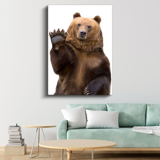 Sevimli Ayı - Pençesini Kaldıran Kahverengi Boz Ayı Kanvas Tablo