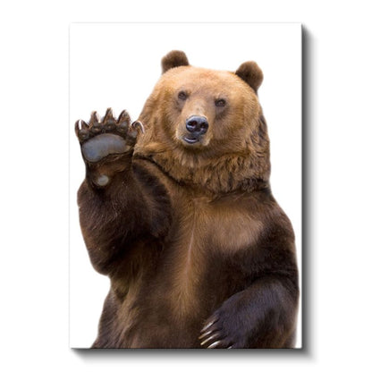 Sevimli Ayı - Pençesini Kaldıran Kahverengi Boz Ayı Kanvas Tablo