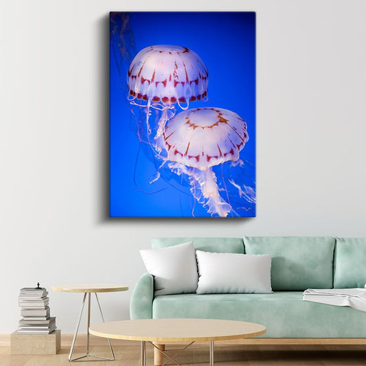 Denizanaları - Derin Mavide Dans Eden İkili Kanvas Tablo