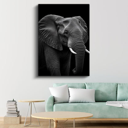 Asil Fil - Siyah Beyaz Detaylı Portre Kanvas Tablo