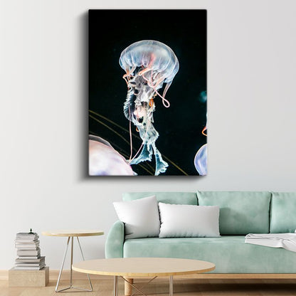 Şeffaf Denizanası - Derin Sularda Dans Eden Narin Canlı Kanvas Tablo