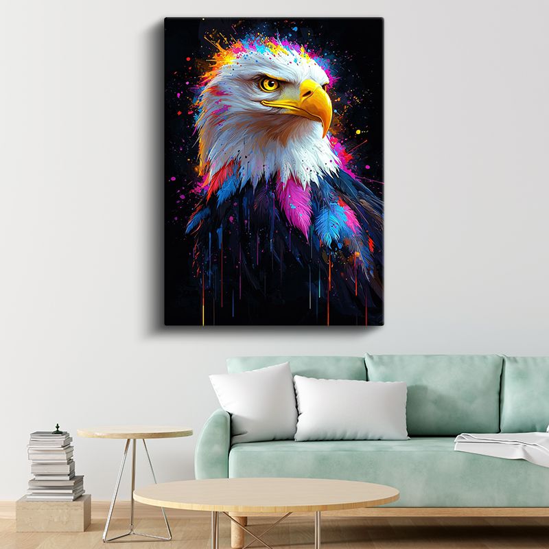 Renkli Kartal - Canlı Renk Sıçramalı Yırtıcı Kuş Kanvas Tablo