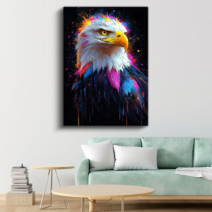 Renkli Kartal - Canlı Renk Sıçramalı Yırtıcı Kuş Kanvas Tablo